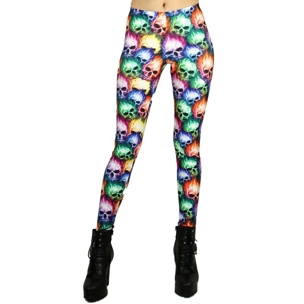 World of Leggings Premium Graphic Colorful Rage Skull Leggings